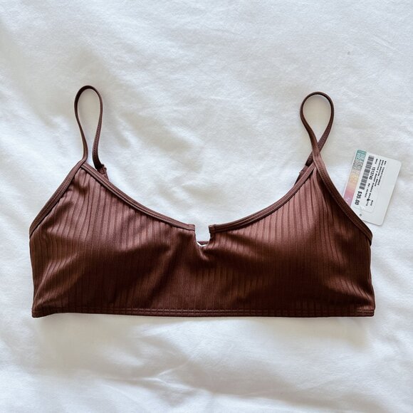 Skinny Dip Suntan Ribbed Bikini Set Large women’s NWT brown scoop bathing suit - Picture 6 of 16